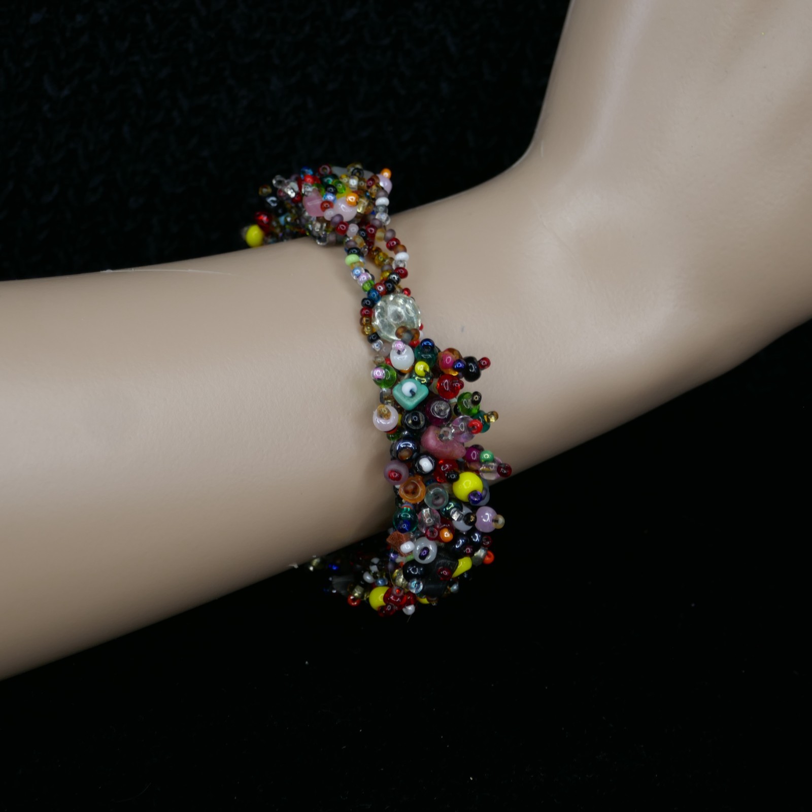 Beaded Confetti Cluster Cuff Bracelet Toggle Multi Color Glass Boho 7-8 inch