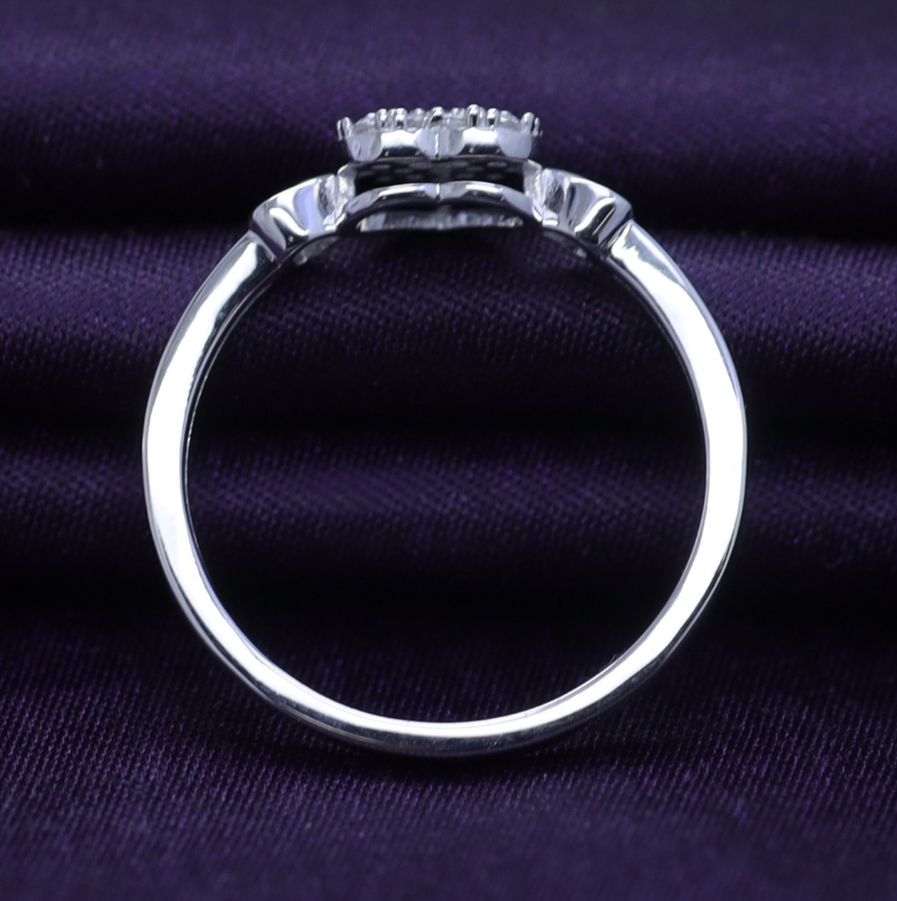 14k White Gold Plated Silver Round Simulated Diamond Love Heart Promise Ring