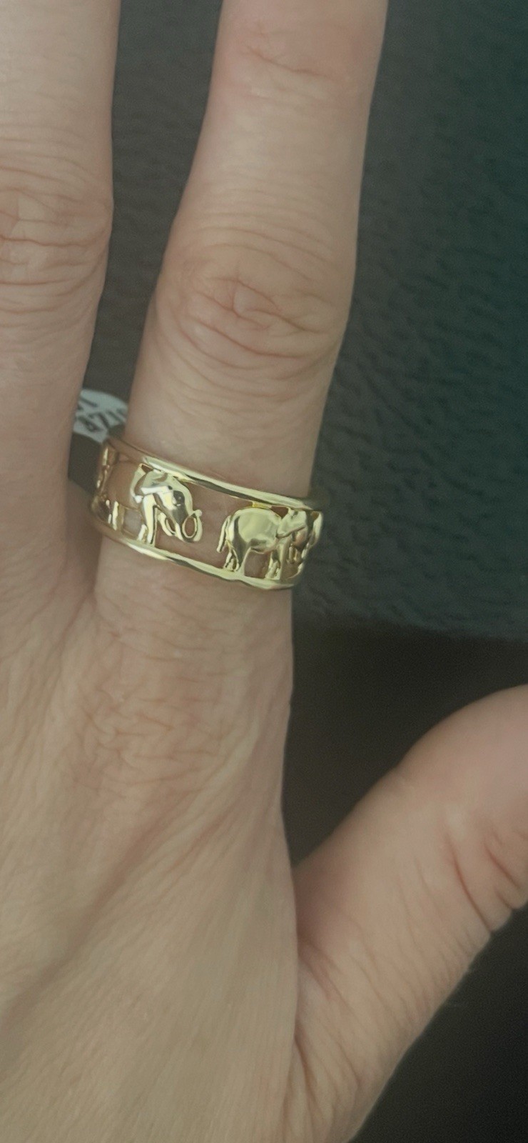 Gold Tone Engraved Elephant Band Ring Size 10 No Stone Metal