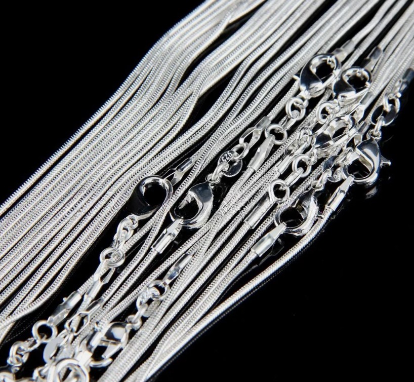 50pcs Bulk wholesale silver EP snake chain fit for pendant necklace 1.0mm/2mm