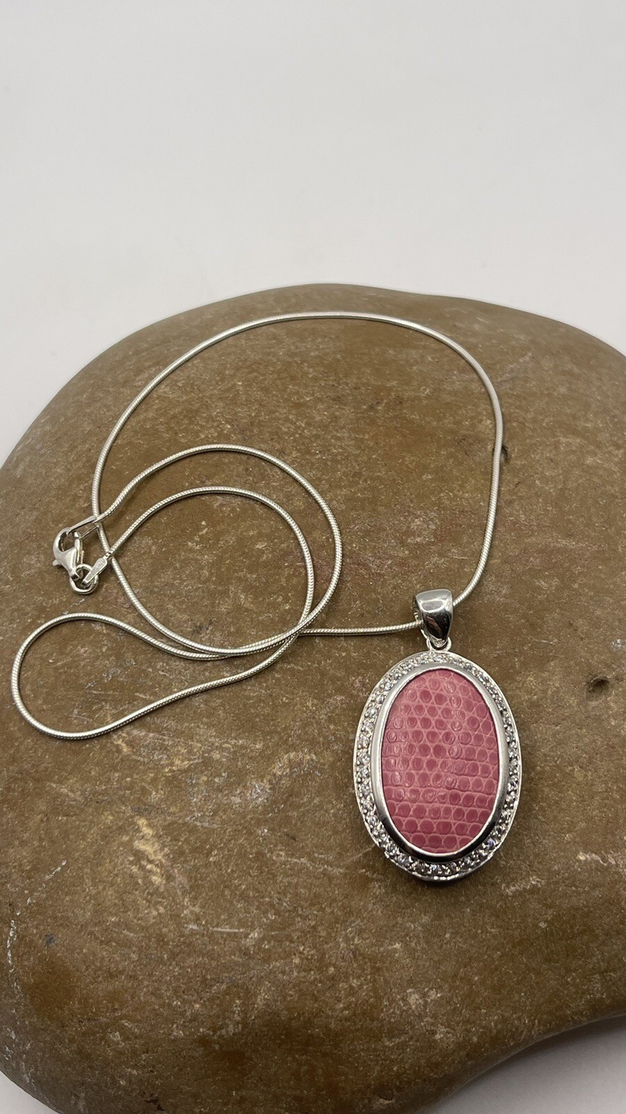 ALAN K LEATHER 925 STERLING SILVER CRYSTAL PINK PENDANT NECKLACE 13.1 gr #2