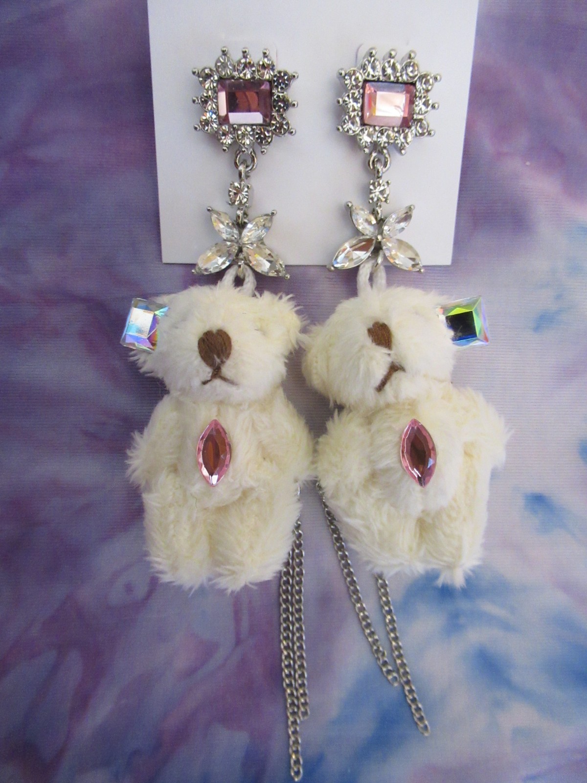 Betsey Johnson Spikey Heart Teddy Bear Flush Teddy Bear Safety Pin Bear Earrings