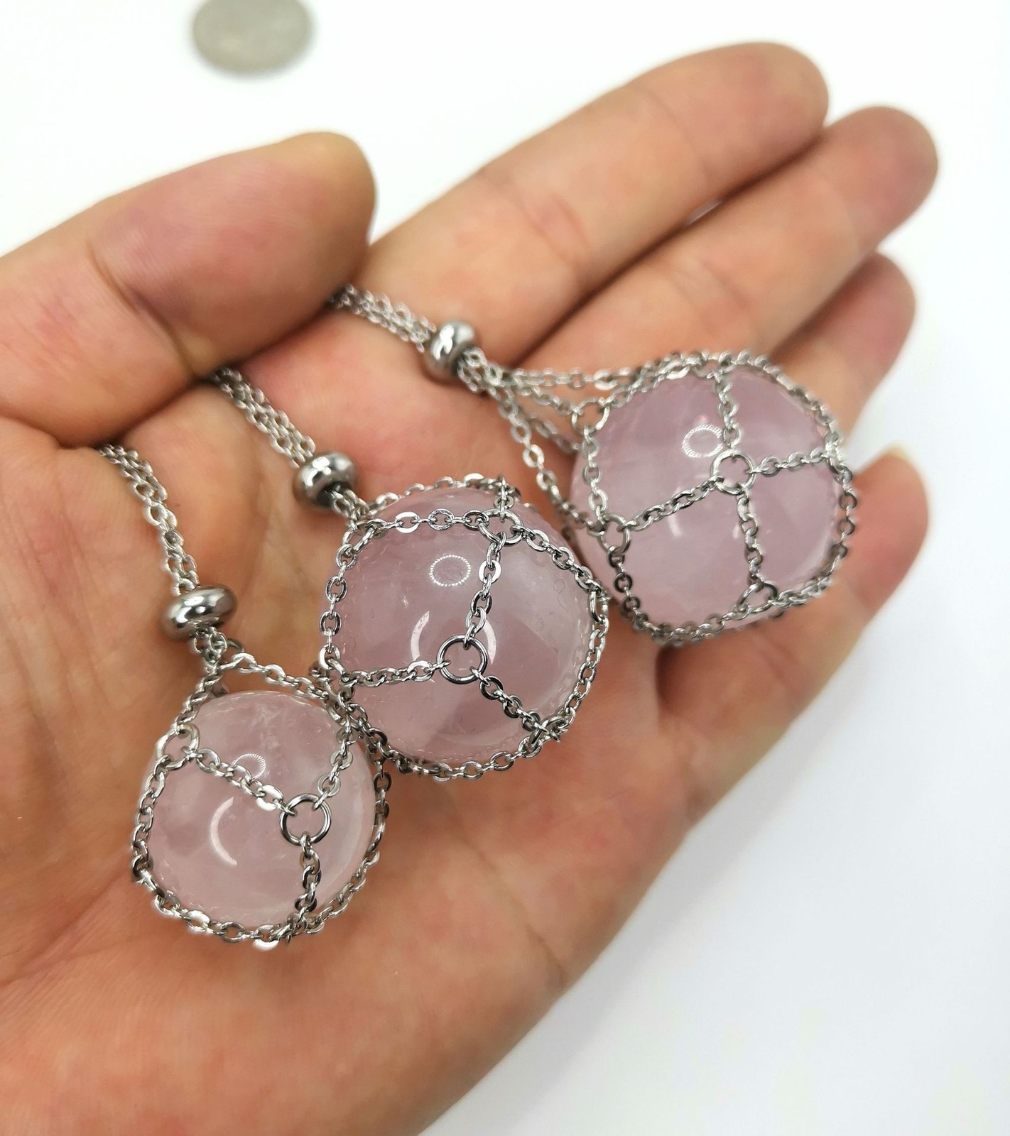 3*【S+M+L】Crystal Stone Holder Necklace Pendant Holders Cord Adjustable Stainless