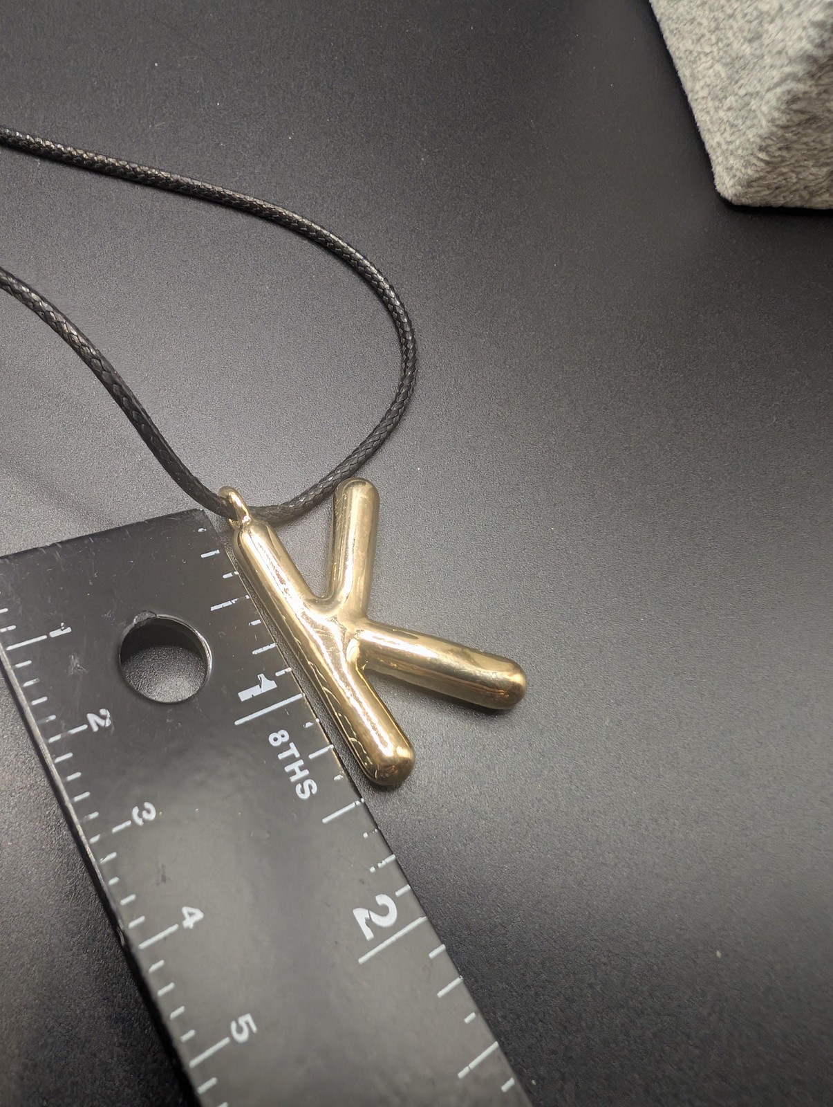 Letter K Pendant Necklace Gold Tone Steve Madden Faux Leather Cord 16in