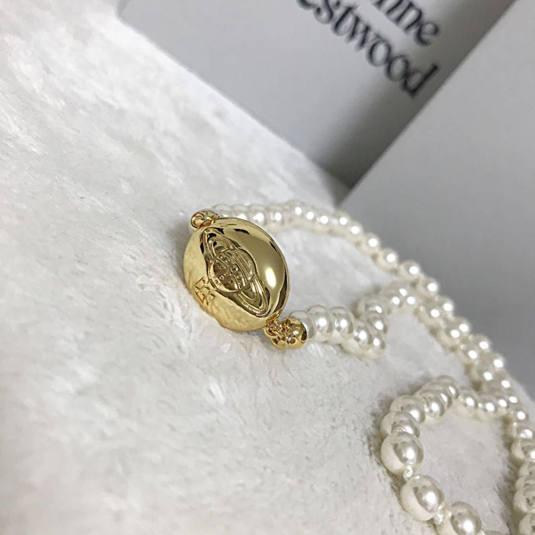 Vivienne Westwood Necklace Enamel Pearl Choker Black x Gold 40cm IN BOX