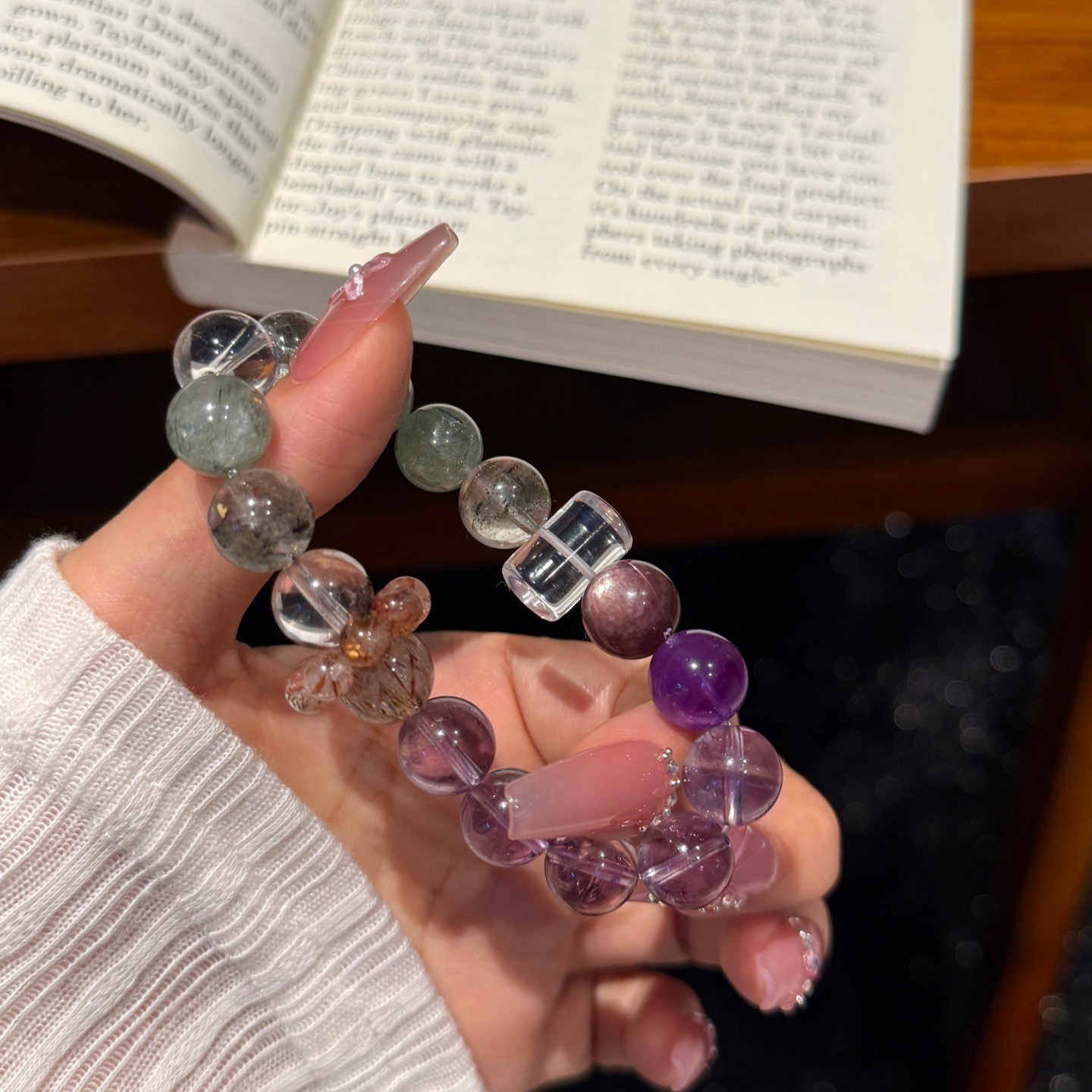 10mm Natural Amethyst Green Phantom Quartz Rutilated Quartz Handmade Bracelet