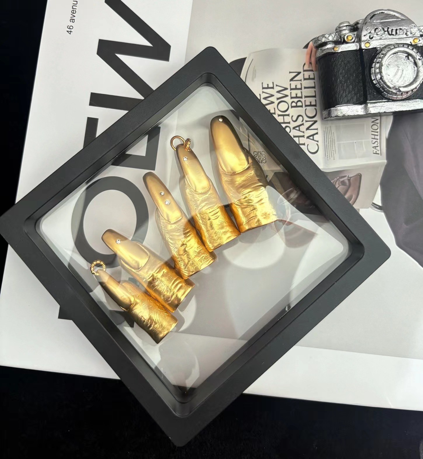 AUTH Schiaparelli High Quality Rhinestone 18K Gold a set 5PCS Ring Lover Gift