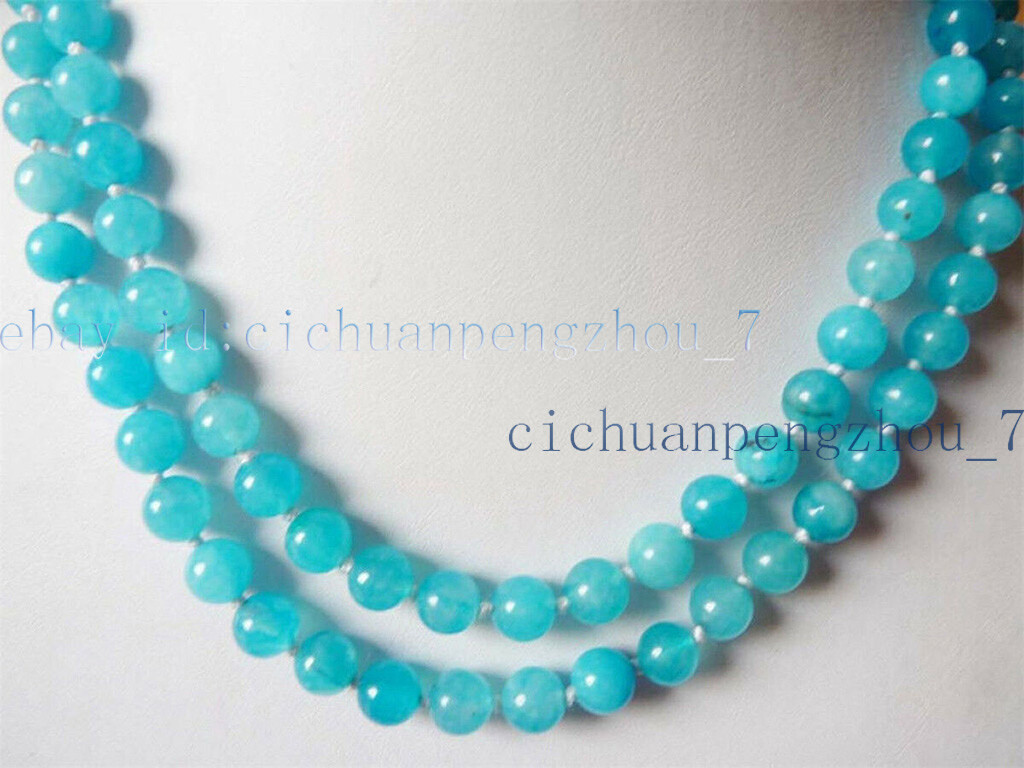 Natural 8/10mm South African Blue Topaz Round Gems Beads Necklace 18-48”