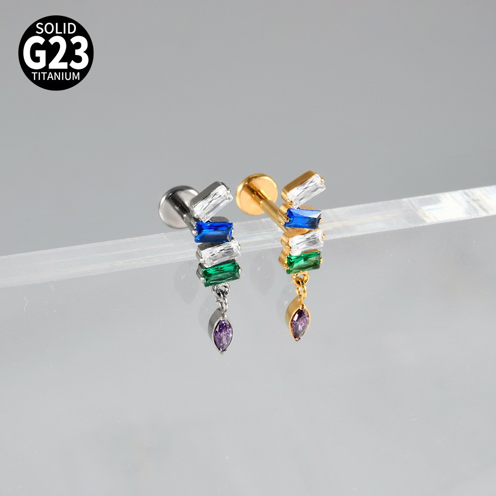 G23 Titanium Cartilage Stud Earring 16G Star/Chain Drop Labret Stud Ear Piercing