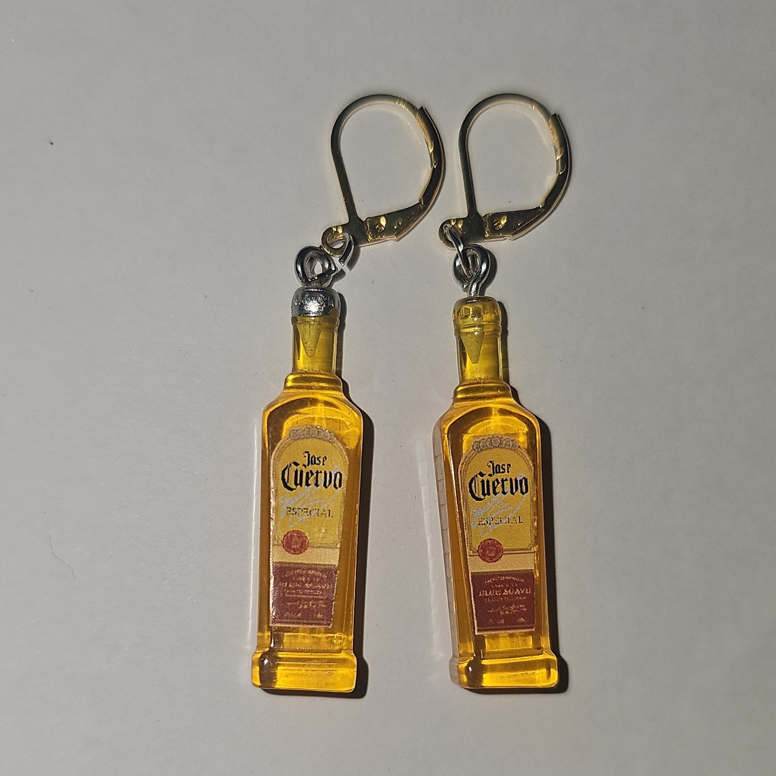 Jose Cuervo Tequila Bottle Dangle/Drop Earrings Gold Closed Hoop
