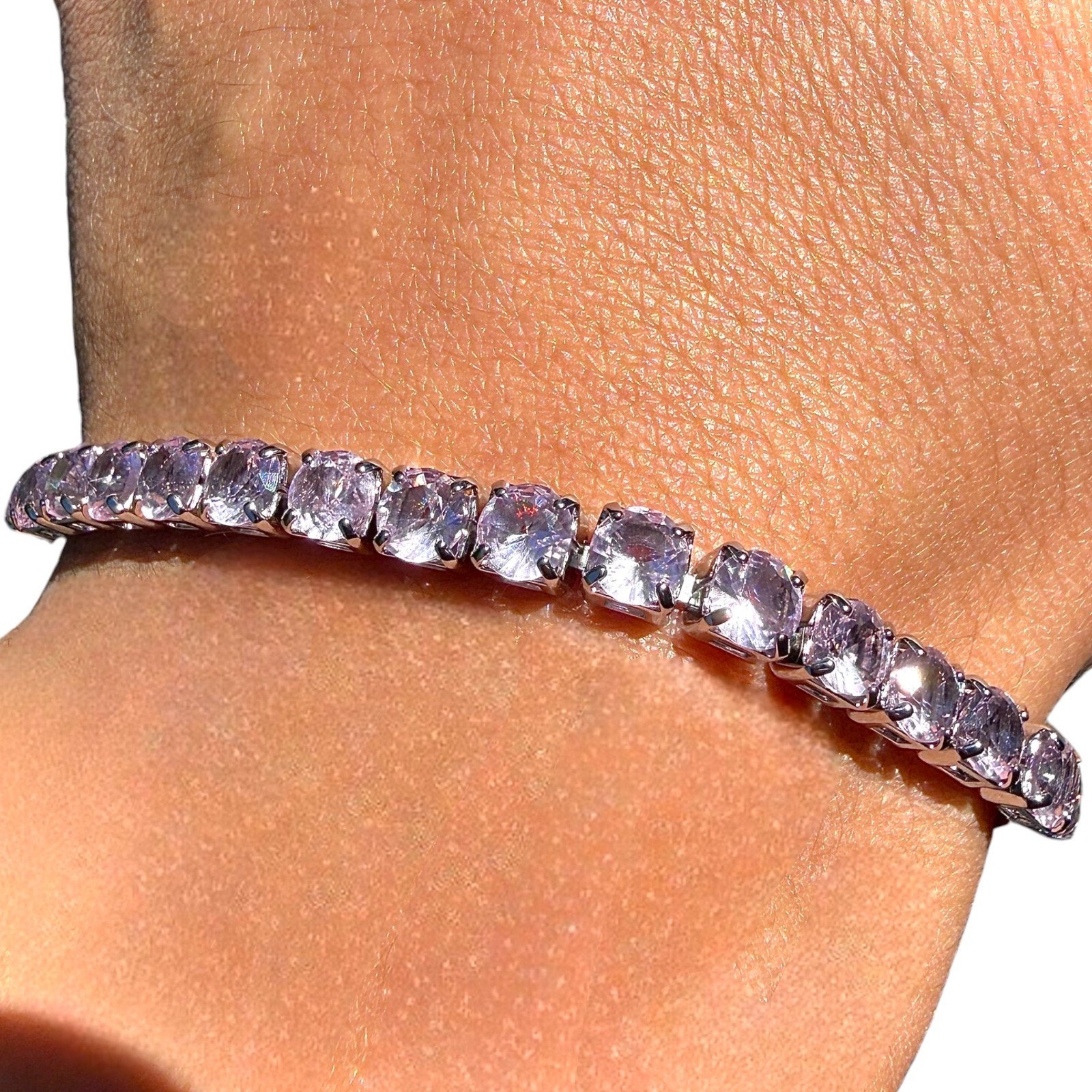 Tennis Bracelet Pink Stones Silver Plated 6.7in 7.5in Dainty