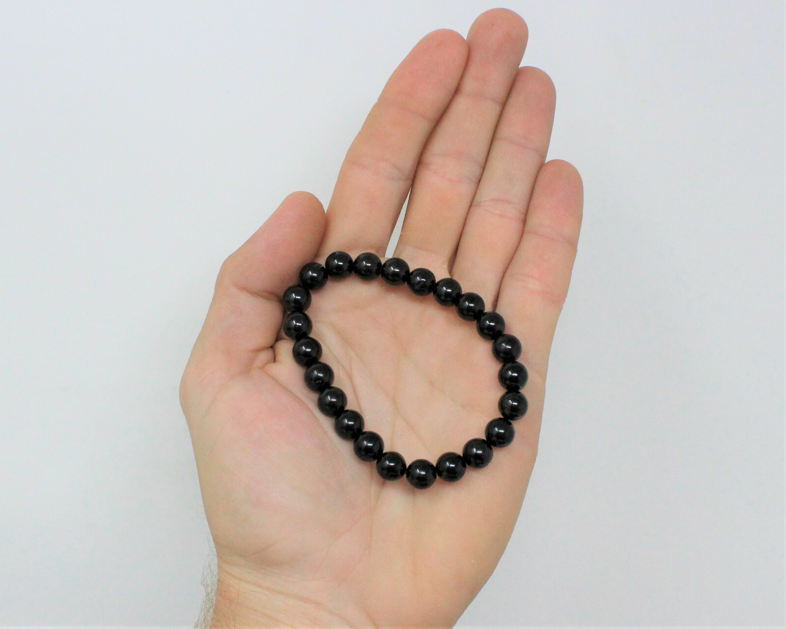 Black Tourmaline Bead Bracelet: 6 mm Round Crystals (Stretch Bracelet, Gift)