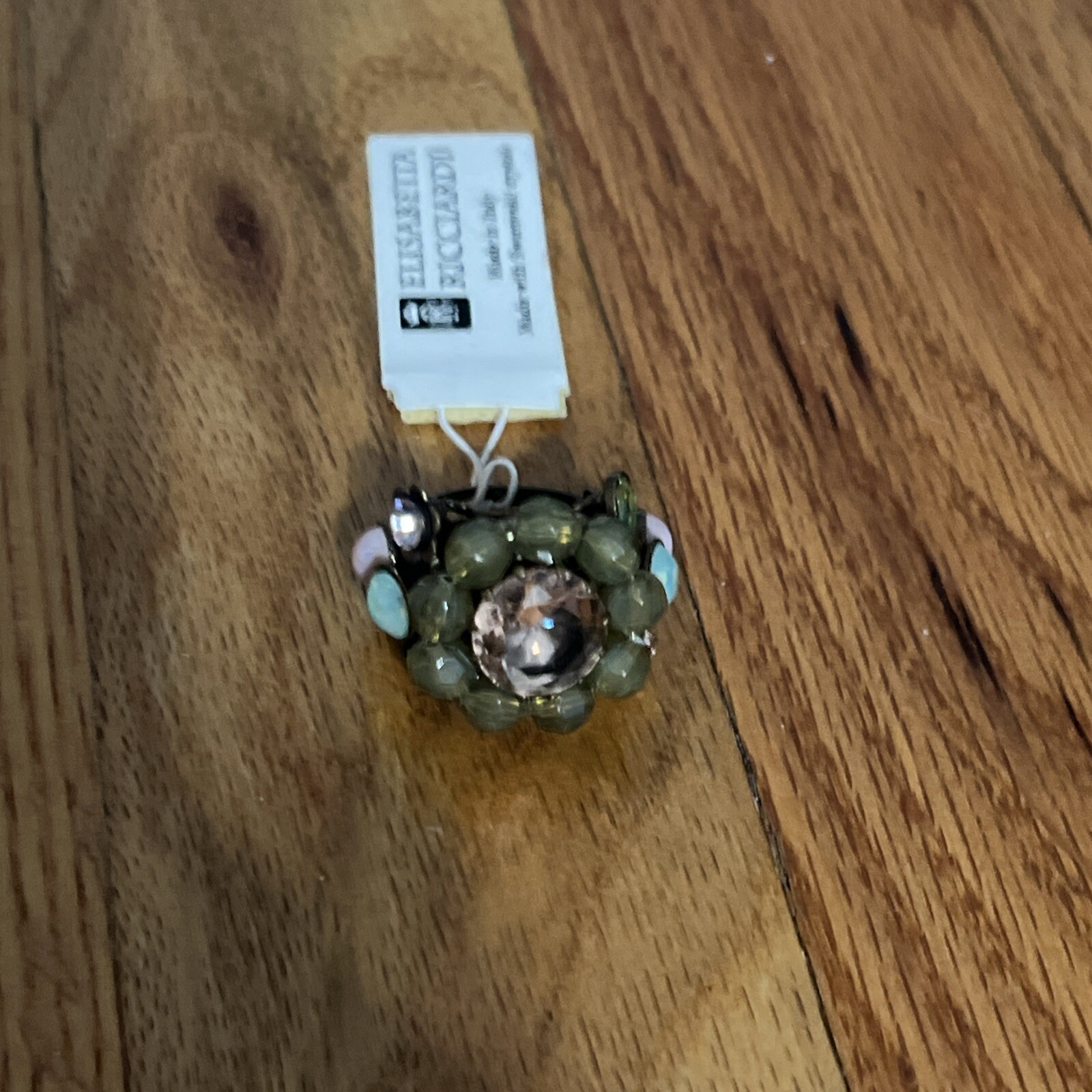 Elizabetta Ricciardi Adjustable Crystal Ring. NWT. Green & Brown Flower