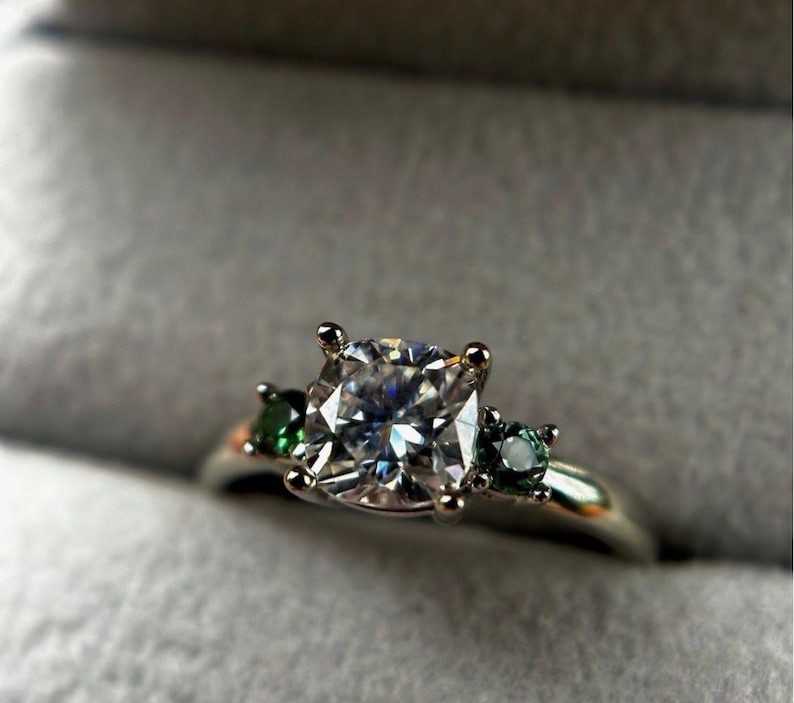 Moissanite And Side Colour Stones Ring 925 Sterling silver Engagement Ring.