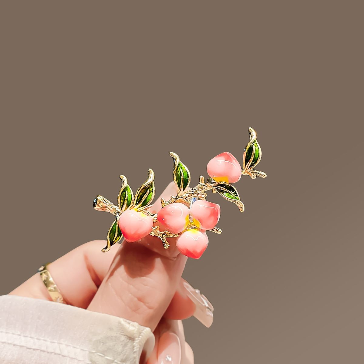 Peach Branch Brooch Elegant Fashion Pin Womens Coat Sweater Accessory