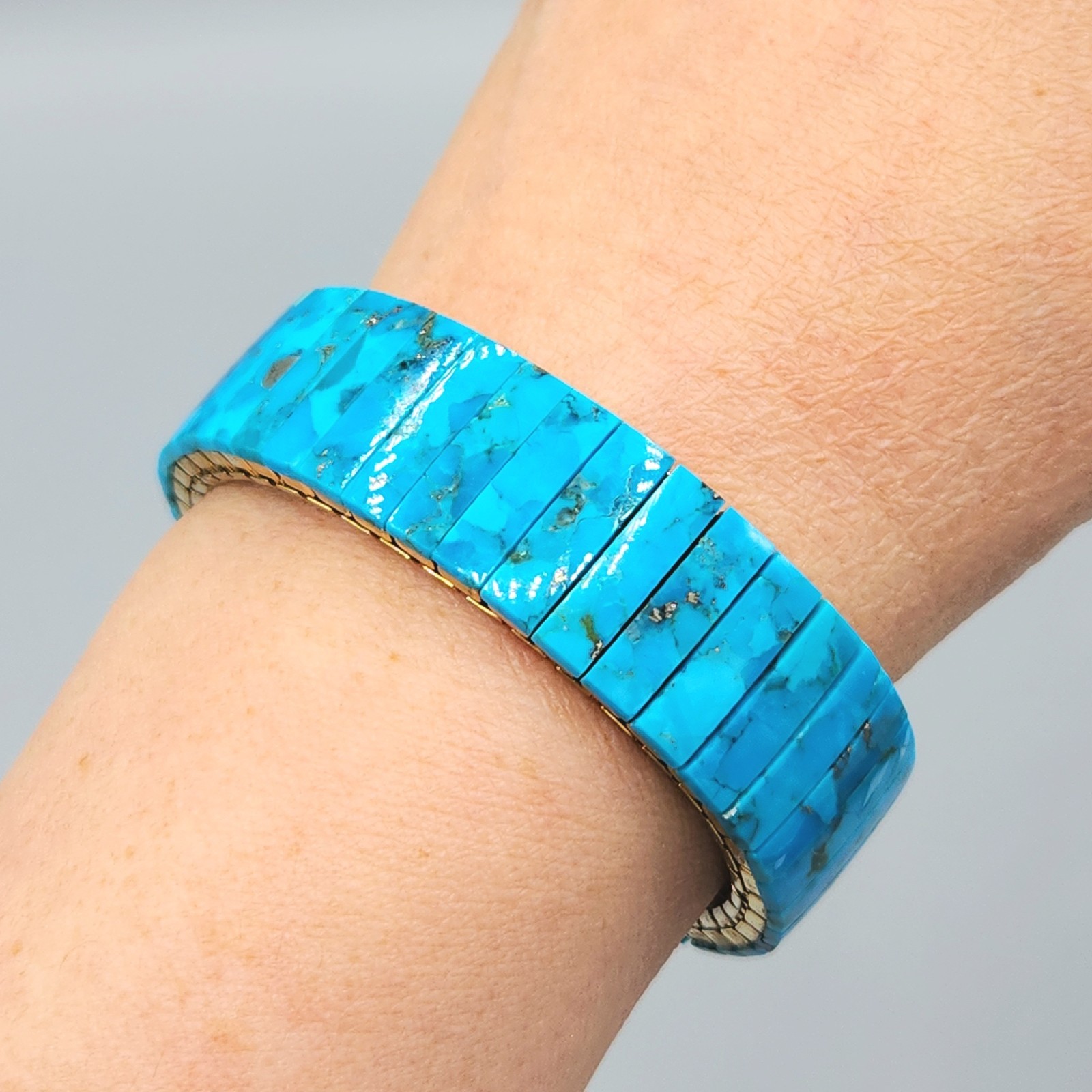 Vintage Turquoise Slab Expansion Stretch Bracelet 6.75″