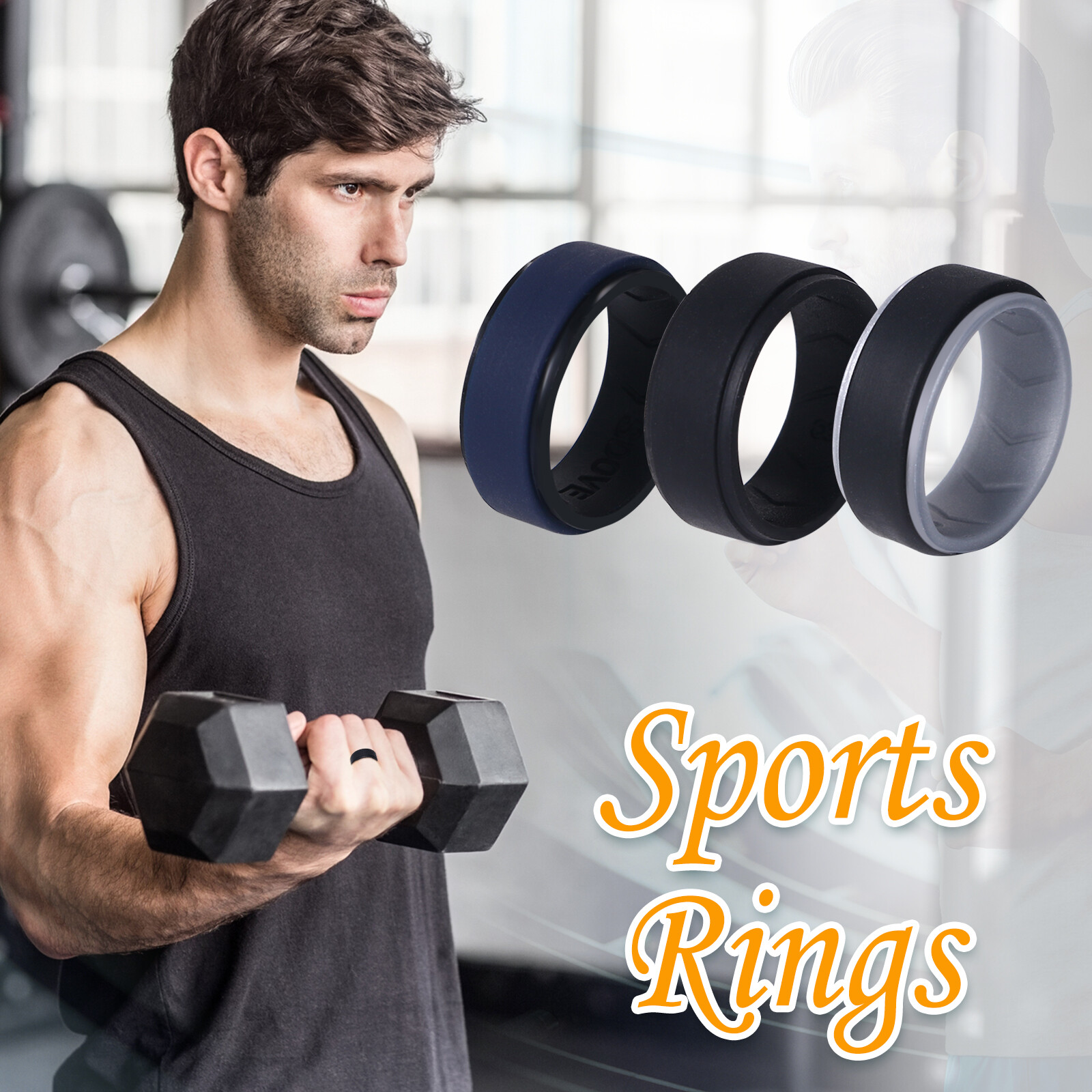 3PCs Men’s 8MM Stackable Silicone Rubber Ring Comfort Sports Wedding Bands #8-14