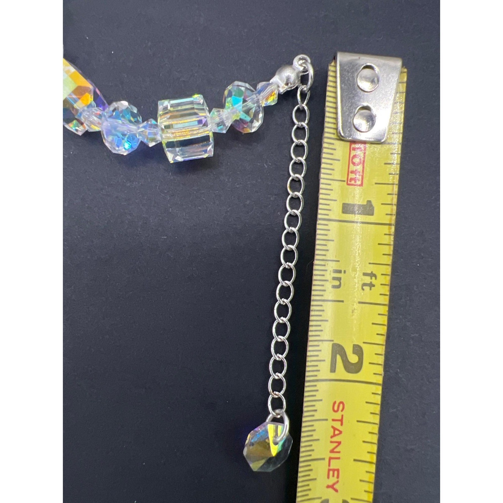 AB Crystal Bead Bracelet Adjustable Silver 7 + 2.5 Lobster Clasp Bridal Prom
