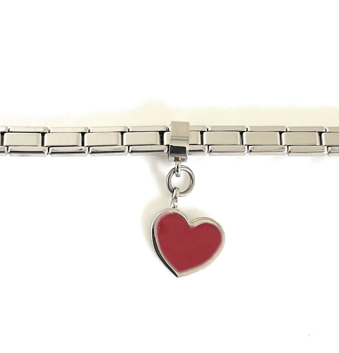 Italian Modular Charm Bracelet Stainless Steel Silver 4 mm Dangle Red Heart