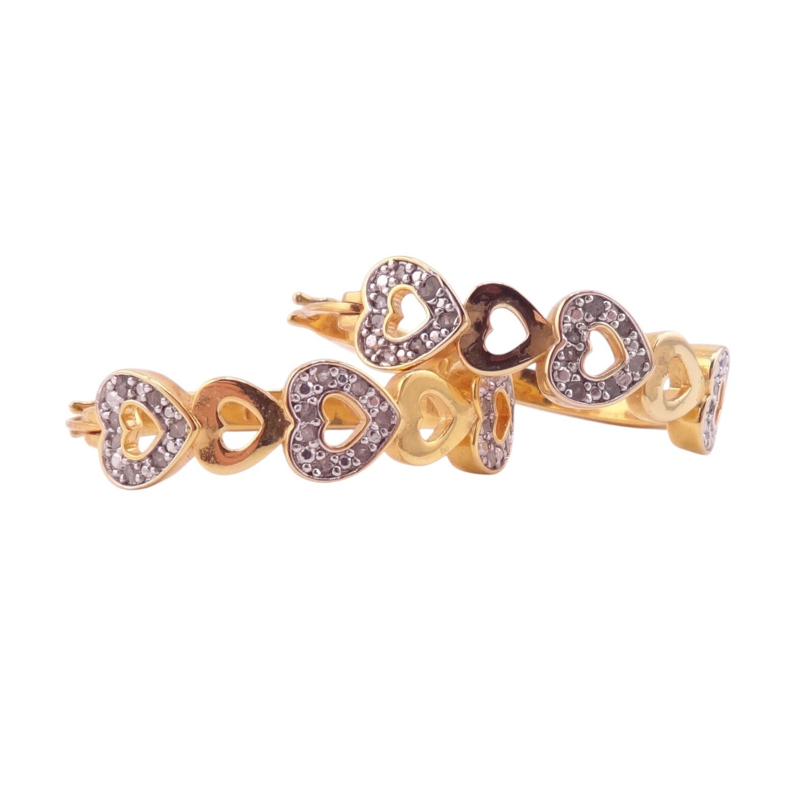 CZ Accented Hearts Oval Hoop Goldtone Leverback Earrings 1″ NWOT