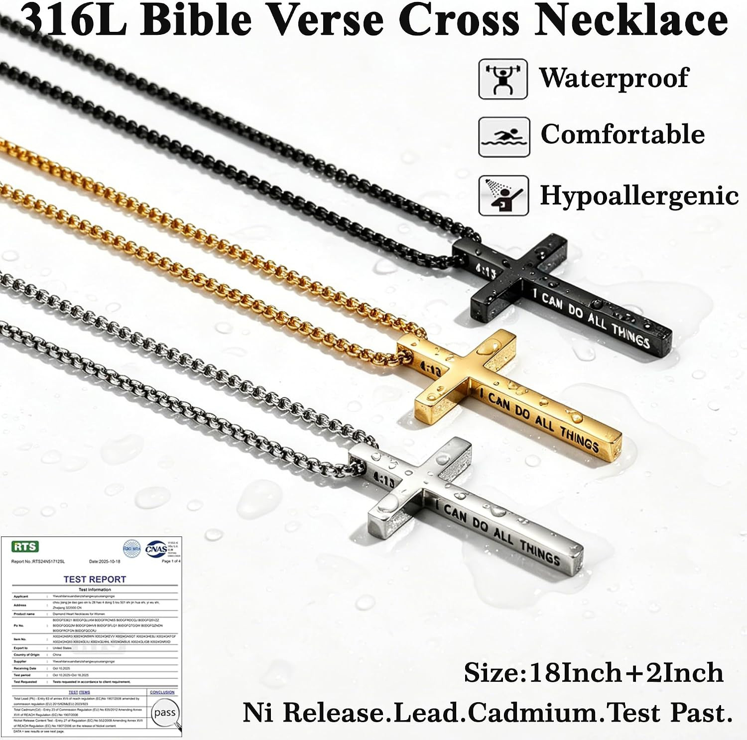 316L Stainless Steel Bible Verse Cross Necklace Religious Jewelry Gifts for Men