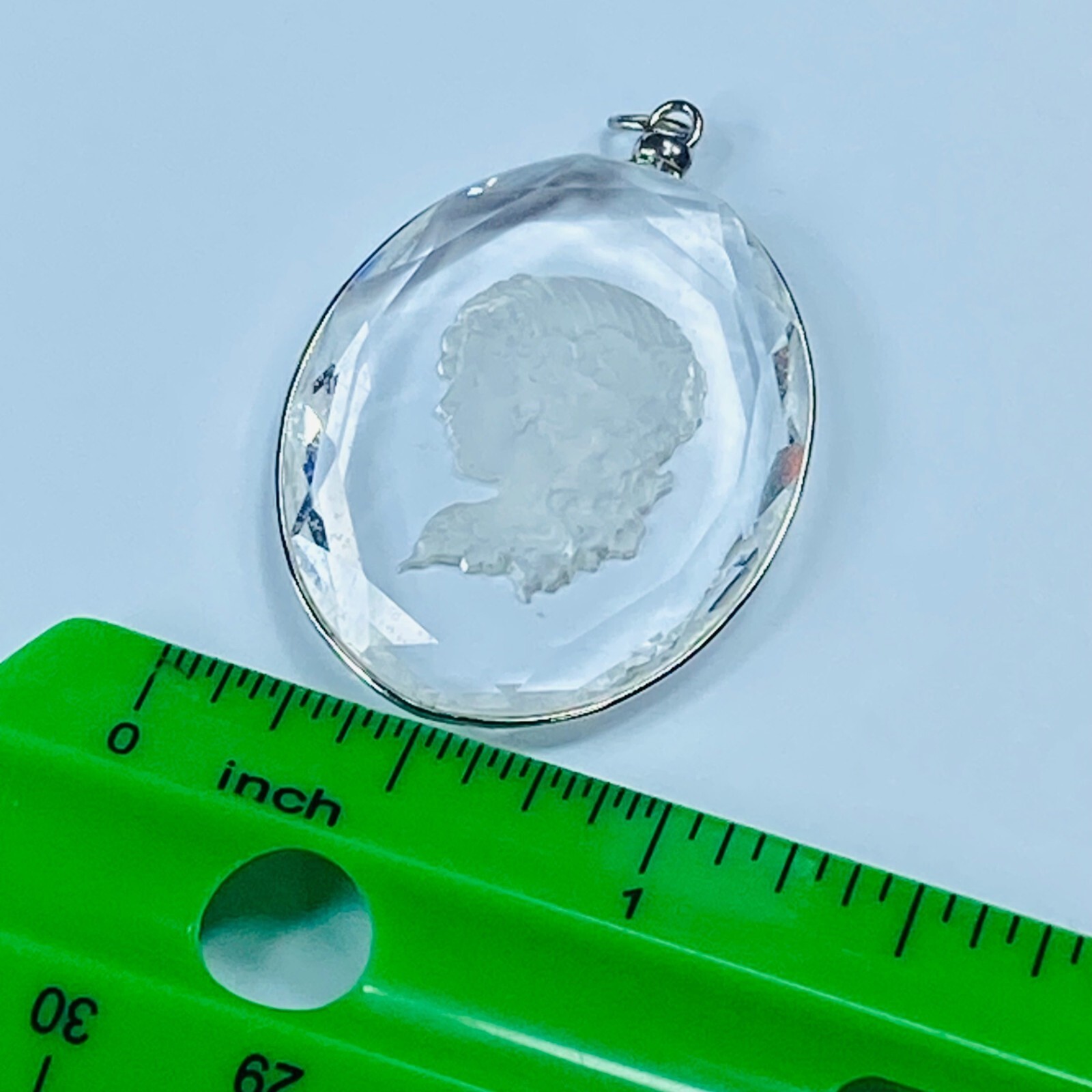 Cyrstal Cameo Girl Lady Women Pendant for Necklace Clear Glass Etched In Design