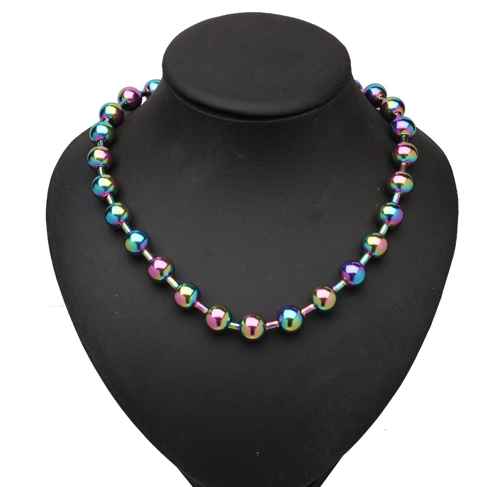 6/8/10/12mm Multicolor Stainless Steel Ball Beads Chain Necklace 16inch-40inch
