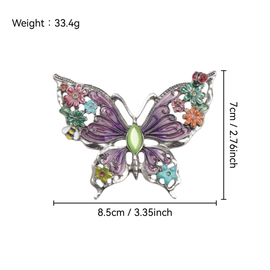 Multicolor Enamel Flower Butterfly Brooch