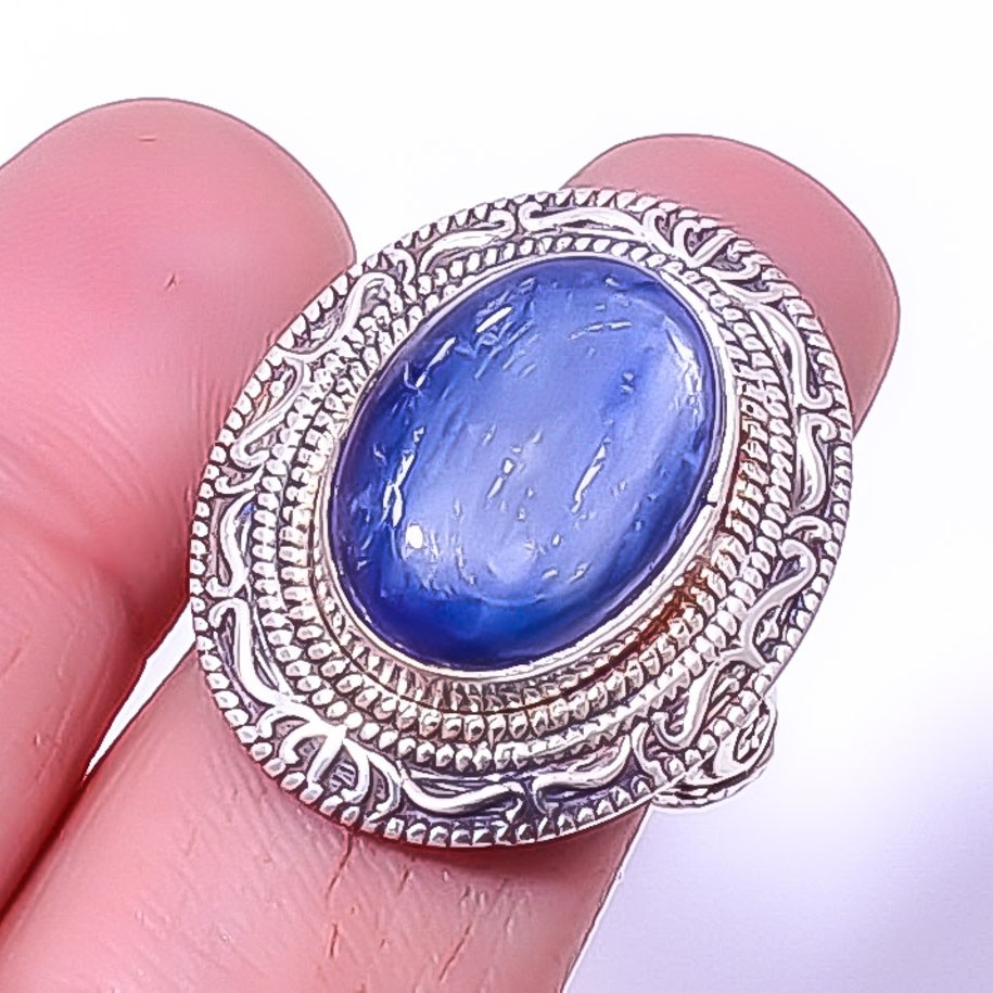 Kyanite – Nepal Gemstone Silver Handmade Bali Ring s.8 T3020
