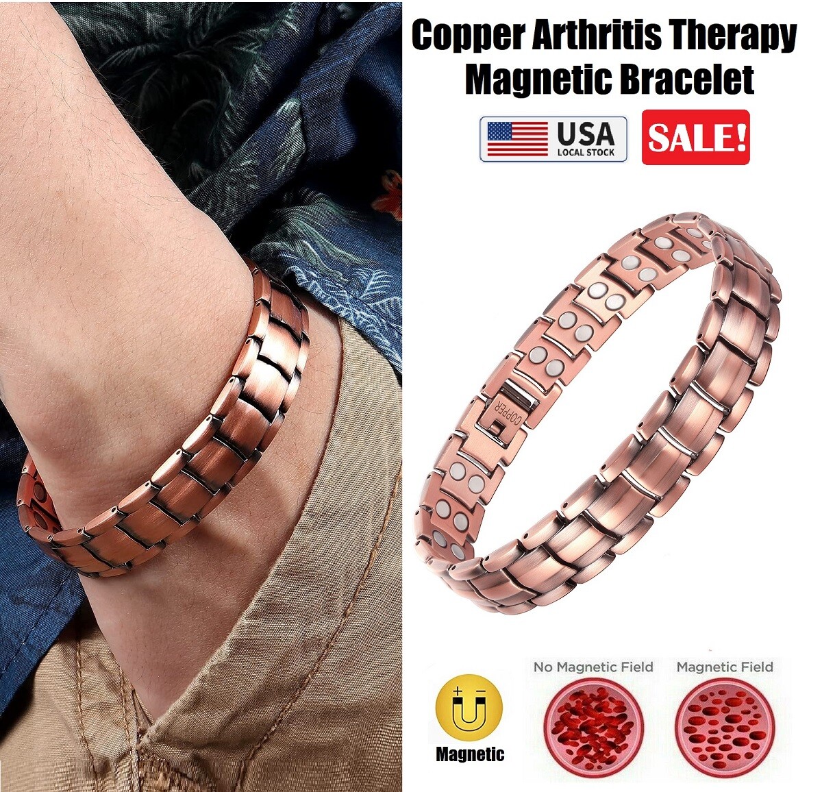 Arthritis Therapy Pure Copper Magnetic Bracelet Health Care Weight Loose Bangles