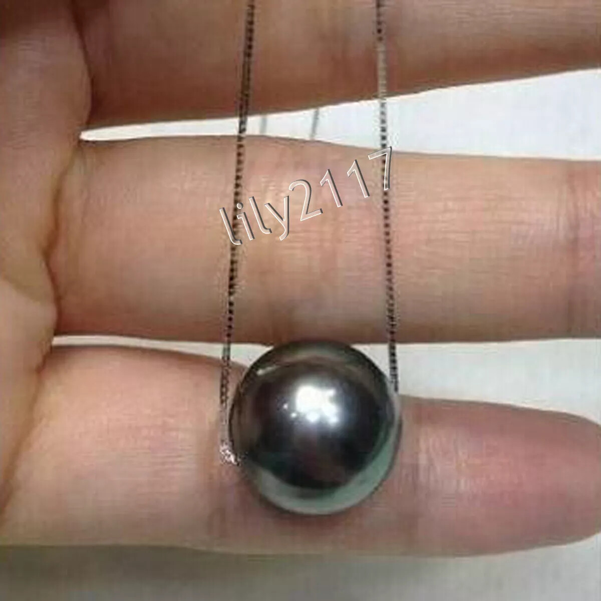 Gorgeous Real Natural Round South Sea Black Pearl Pendant Necklace 18 inch