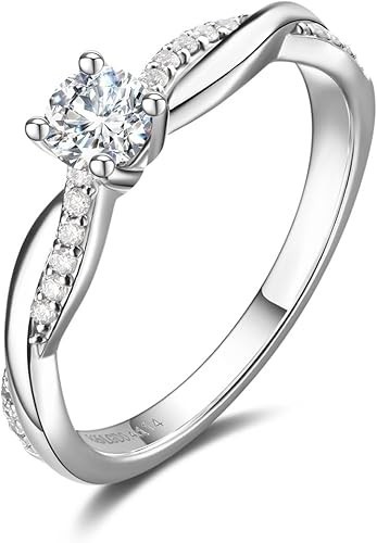 0.4 Ct Lab-Grown Diamond Engagement Ring, 14K White Gold Plated 925 Silver