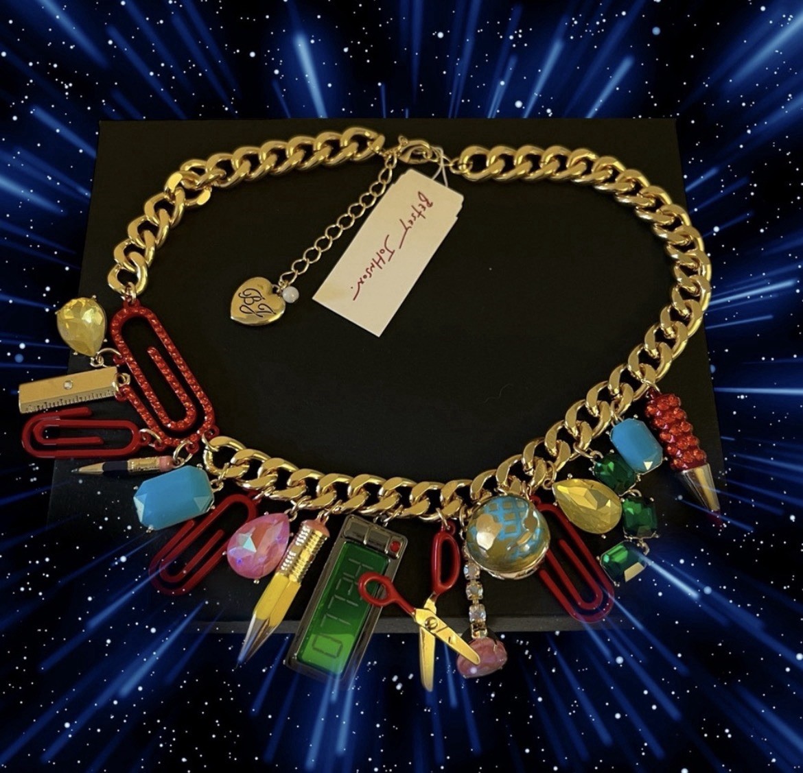 Betsey Johnson Necklace Statement Colorful Charm Back To School NWT