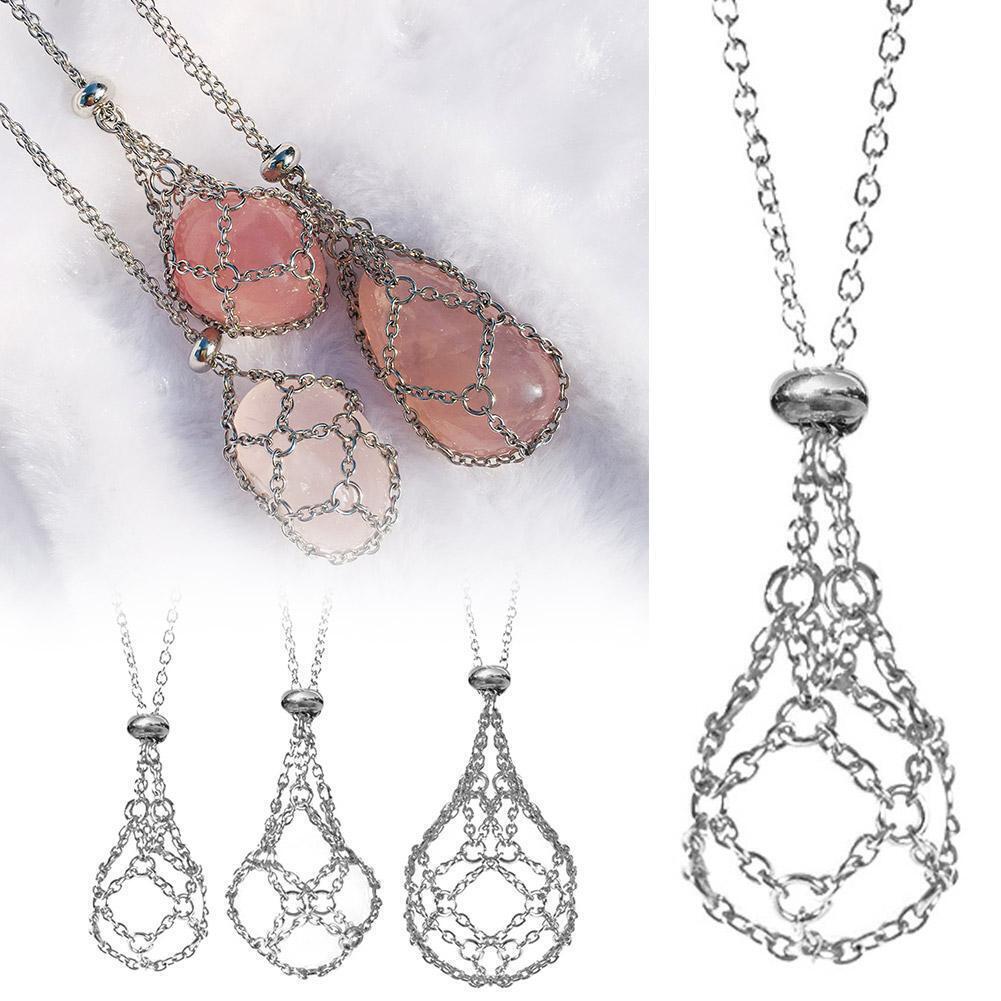 3*【S+M+L】Crystal Stone Holder Necklace Pendant Holders Cord Adjustable Stainless