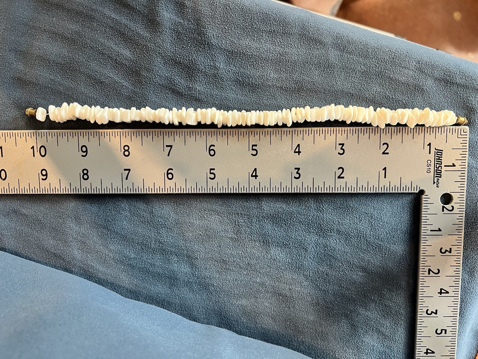 White Shell Chip Beaded Beach Anklet, Adjustable, Brass Barrel Closure, 9 in