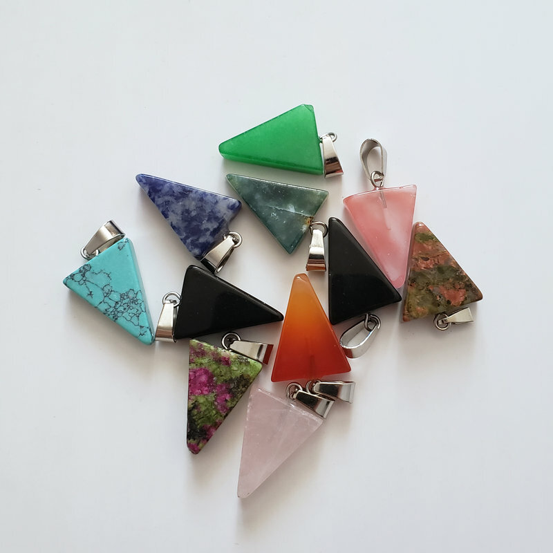 Wholesale 50pcs Triangle Natural Mixed Stone Pendants 15x25mm for Jewelry Making