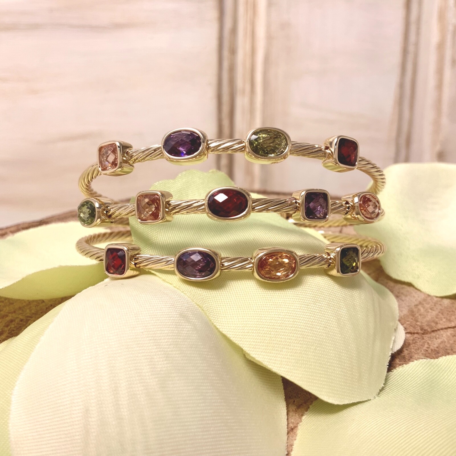 Triple 3mm cable cuff bracelet gold Plated stunning trendy hot must have items