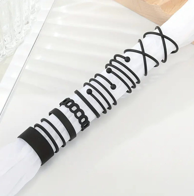 9pc Stackable Ring Set Alloy Geometry Spiral Rings Gothic Style Black Accessory