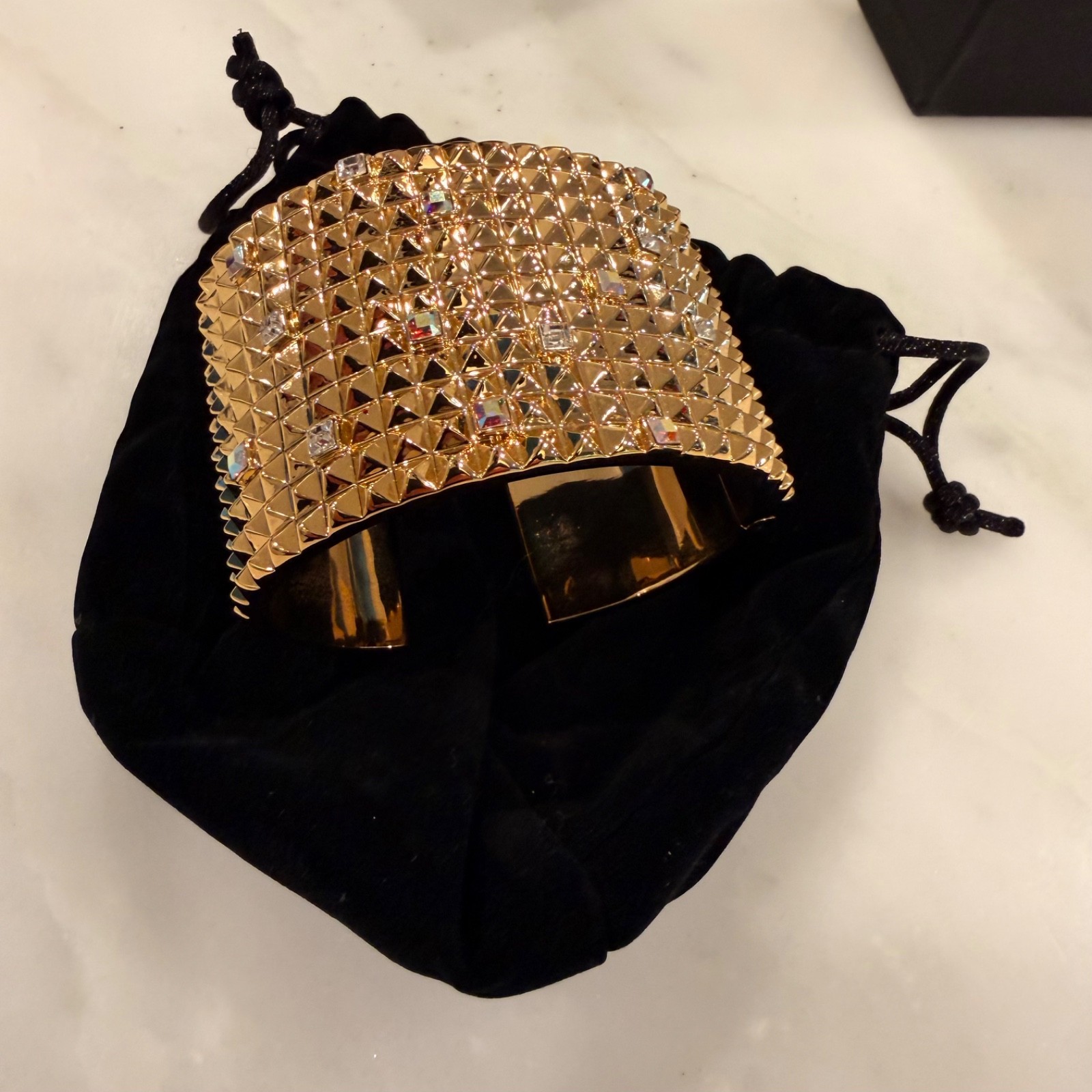 Karl Lagerfeld 11-row Pyramid Stud & Crystal-Embellished Hinged Cuff – SM