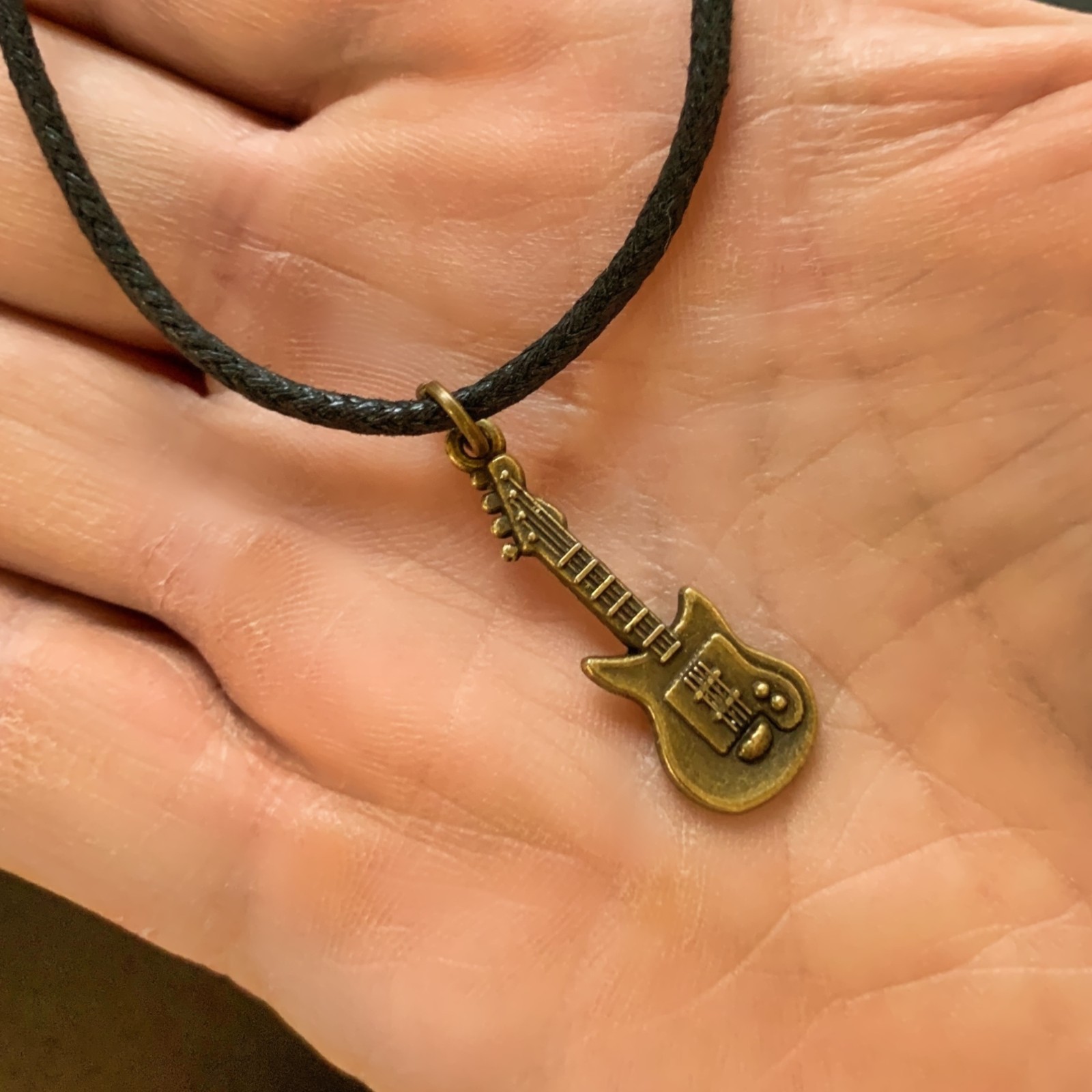 Everyday Musician Kit Guitar Charm Necklace Black Cord Guitar Accessory