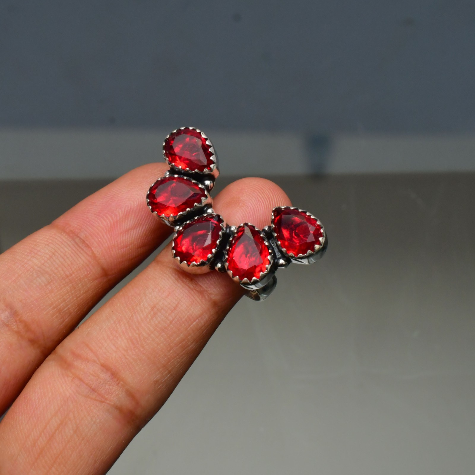 Garnet (Lab-Created)Gemstone 925 sterling silver Handmade Ring- All Size