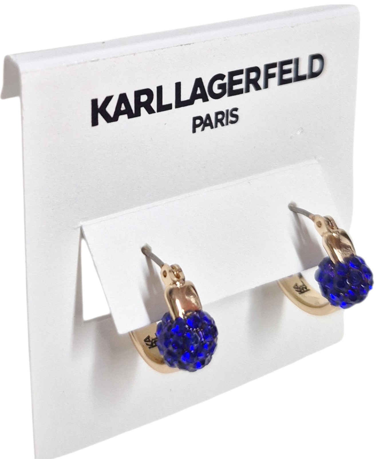 Karl Lagerfeld Small Pave Fireball Huggie Hoop Earrings Blue Gold Plated Brass