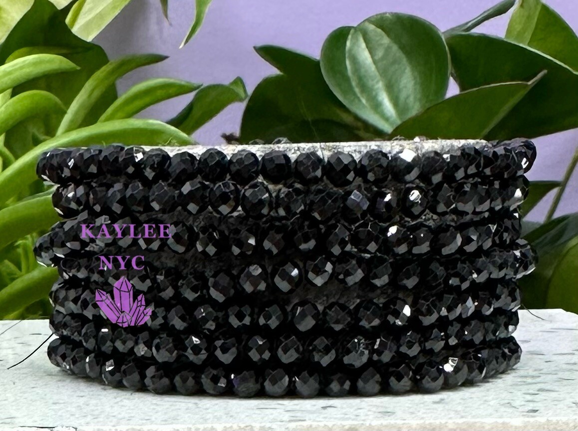 Wholesale 6 Pcs Natural Black Spinel 4mm Faceted 7.5” Stretch Bracelet