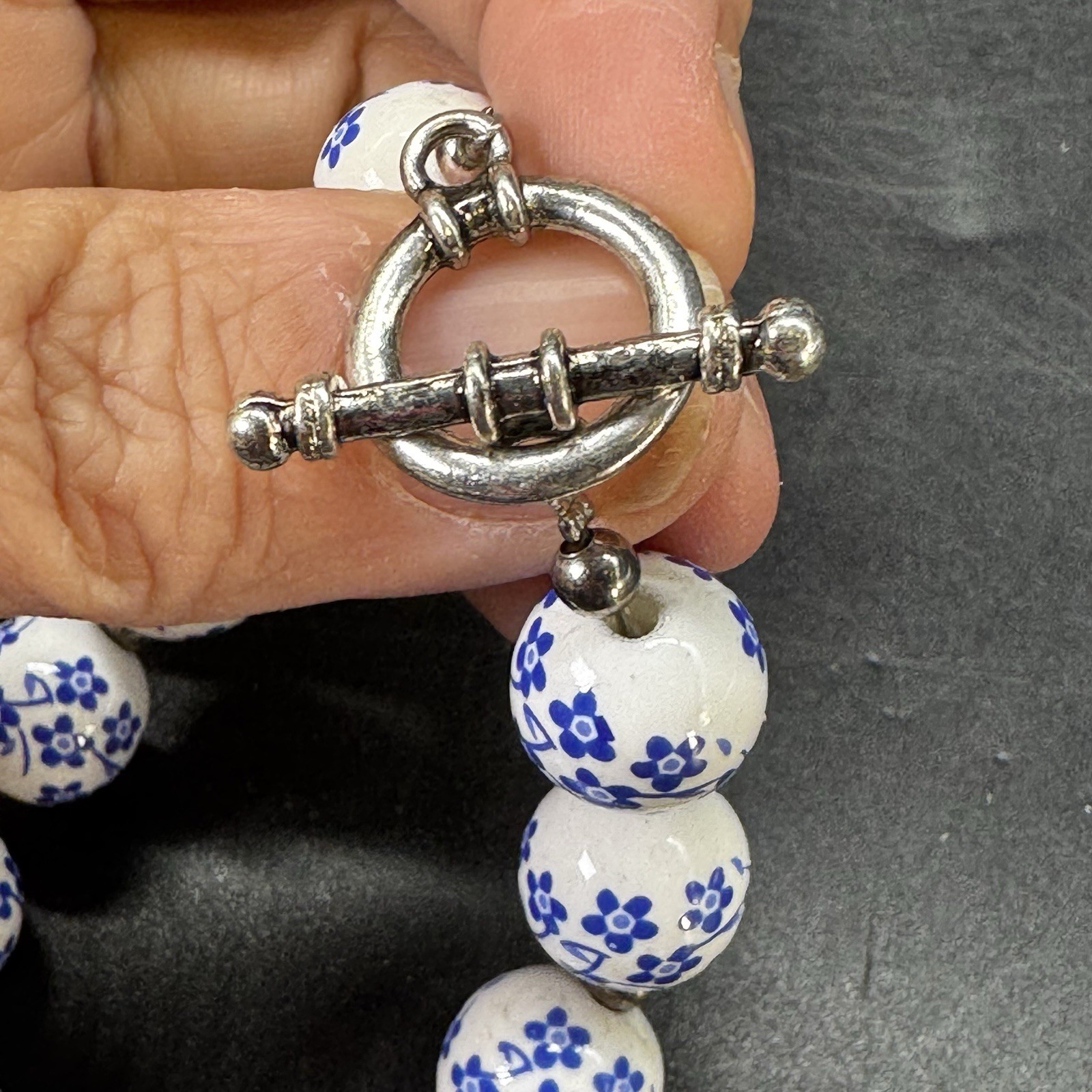 China Blue & White Porcelain Beads Toggle Clasp Bracelet Cottagecore Grannycore