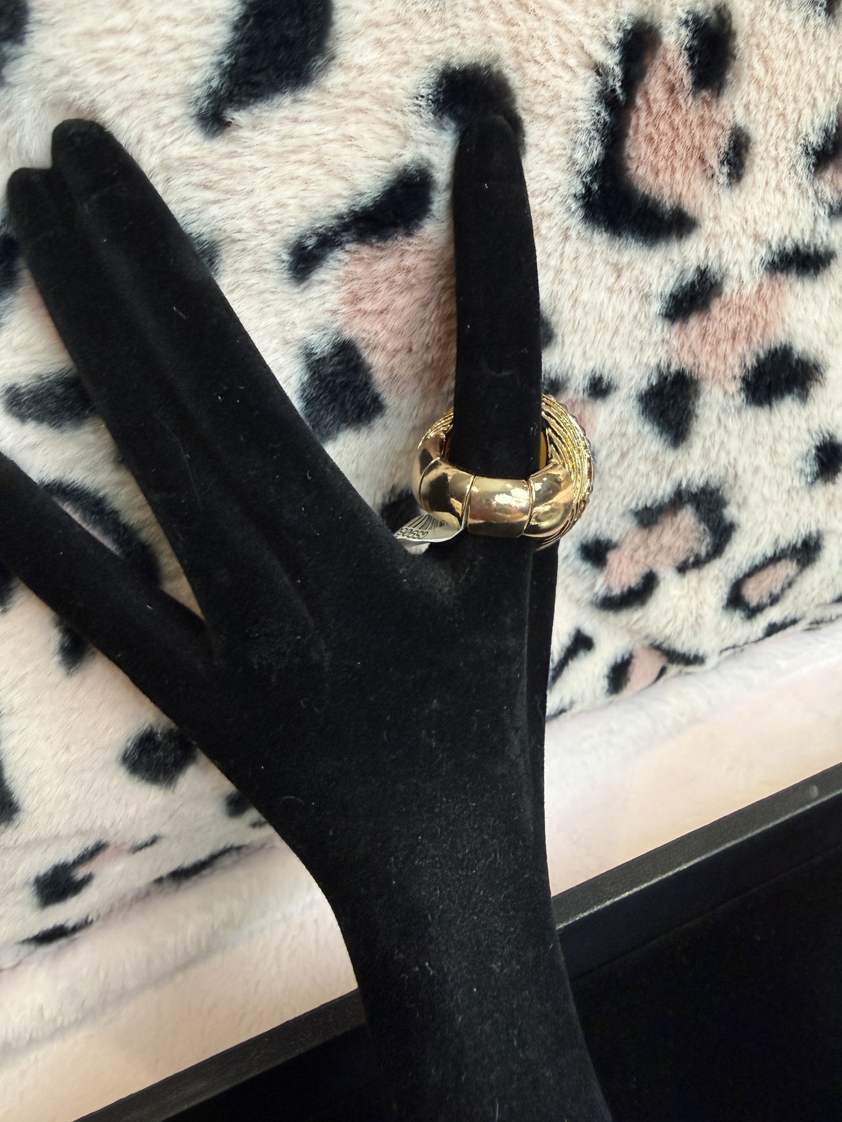 Gold Tone Cocktail Ring Amber Stone Lavender Rhinestone Halo Statement Ring