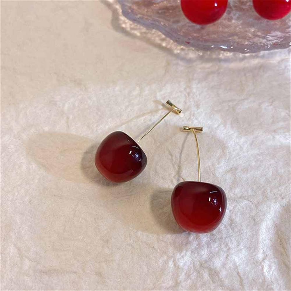 Cute Cherry Acrylic Earrings Kpop Resin Fruit Dangle Jewelry for Women – 1pr