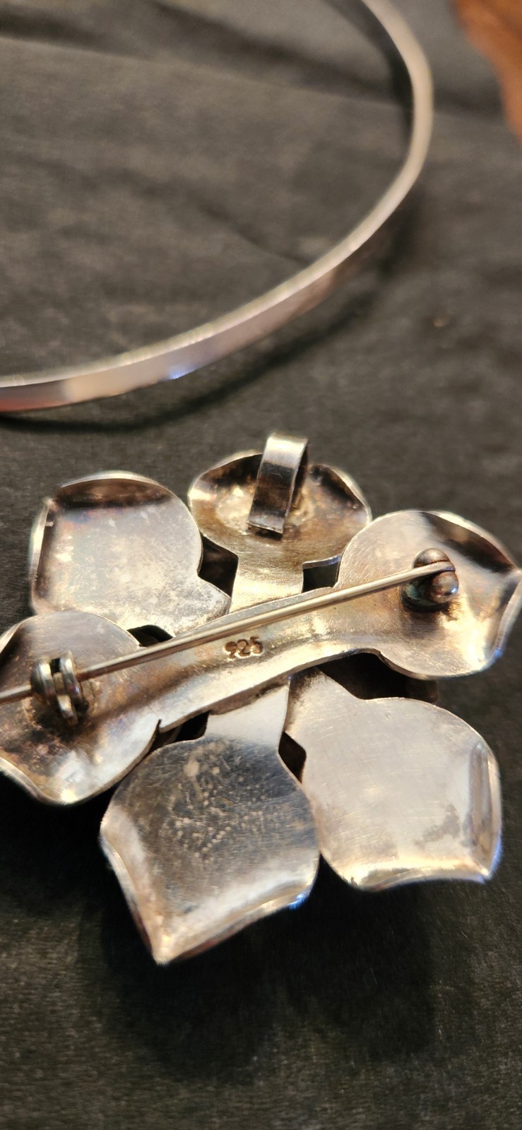 Handcrafted Sterling Silver 925 Flower Pin/Pendant With 925 Sterling Necklace