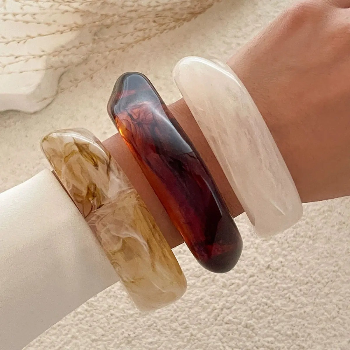 Vintage Punk Brown Coffee Thick Resin Acrylic Bangles Geometric Irregular Design