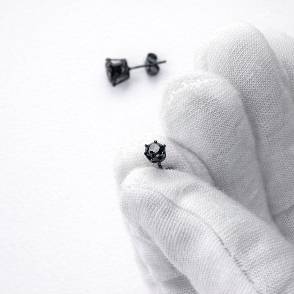 Black CZ Stud Earrings Stainless Steel Unisex Round Minimalist Hypoallergenic