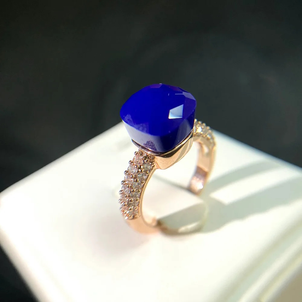 Cocktail Ring Square Zircon Crystal 10mm Gold Plated Colorful Stone Jewelry